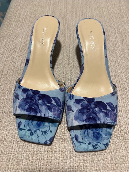 Nine West Shoes - Nine West Blue Floral Slide Mules